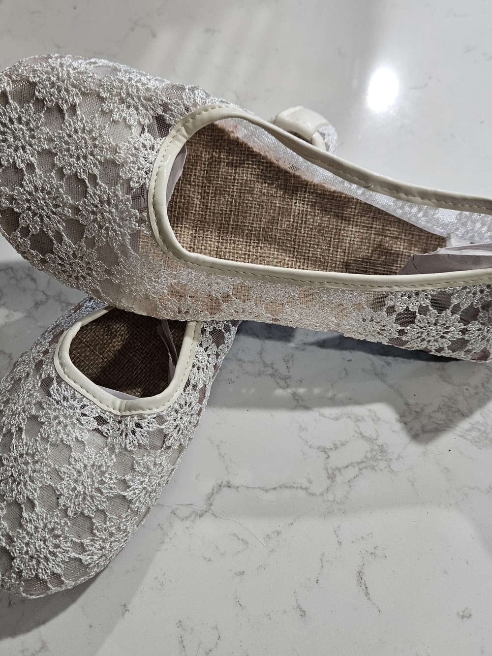Lace Overlay Ballet Flats in Cream